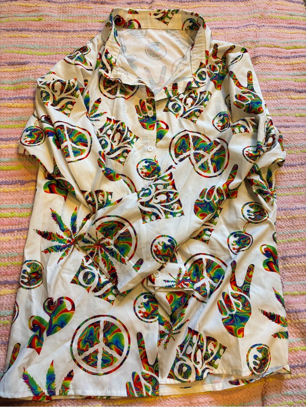 Kids White Shirt with Multicolor Peace Sign Print